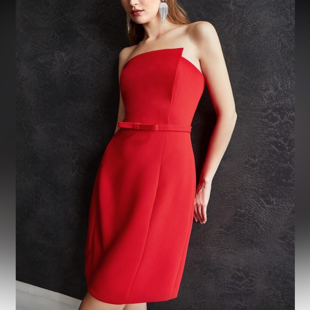 MOTF Elegant Red Strapless Dress W/ Bow Belt